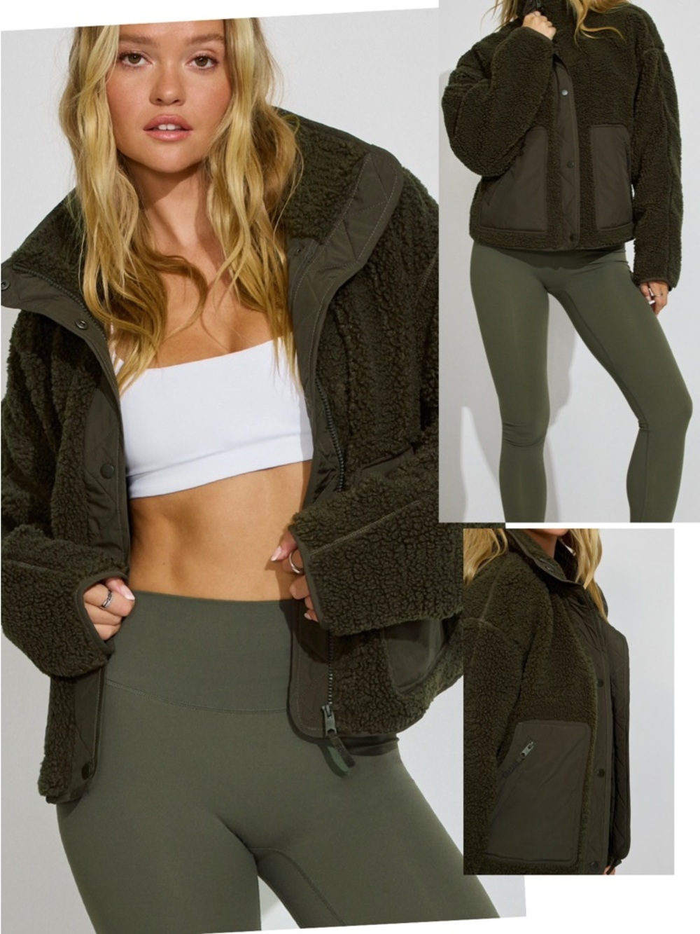 Garage Sherpa Mixed Media Jacket Olive Green size XS/S